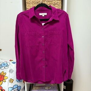 Loft purple magenta corduroy button down shirt